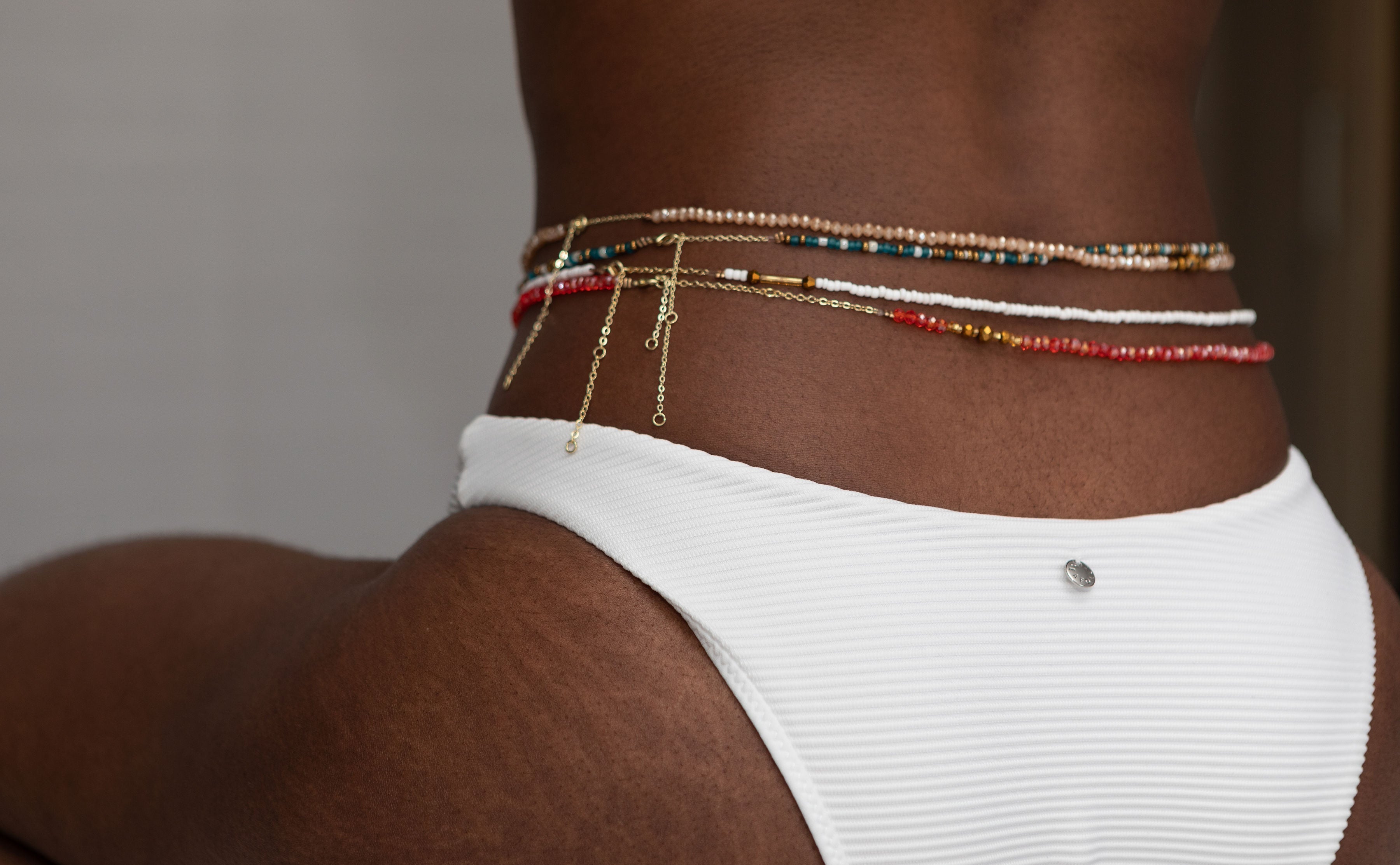Kaiem White & Gold Beaded Waist Chain